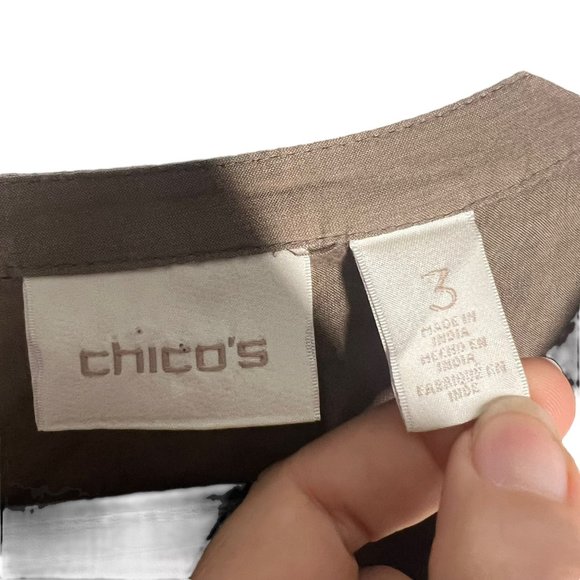 Chicos Brown Long Sleeve Sequin Tie Front Top 3 XL - Picture 4 of 8